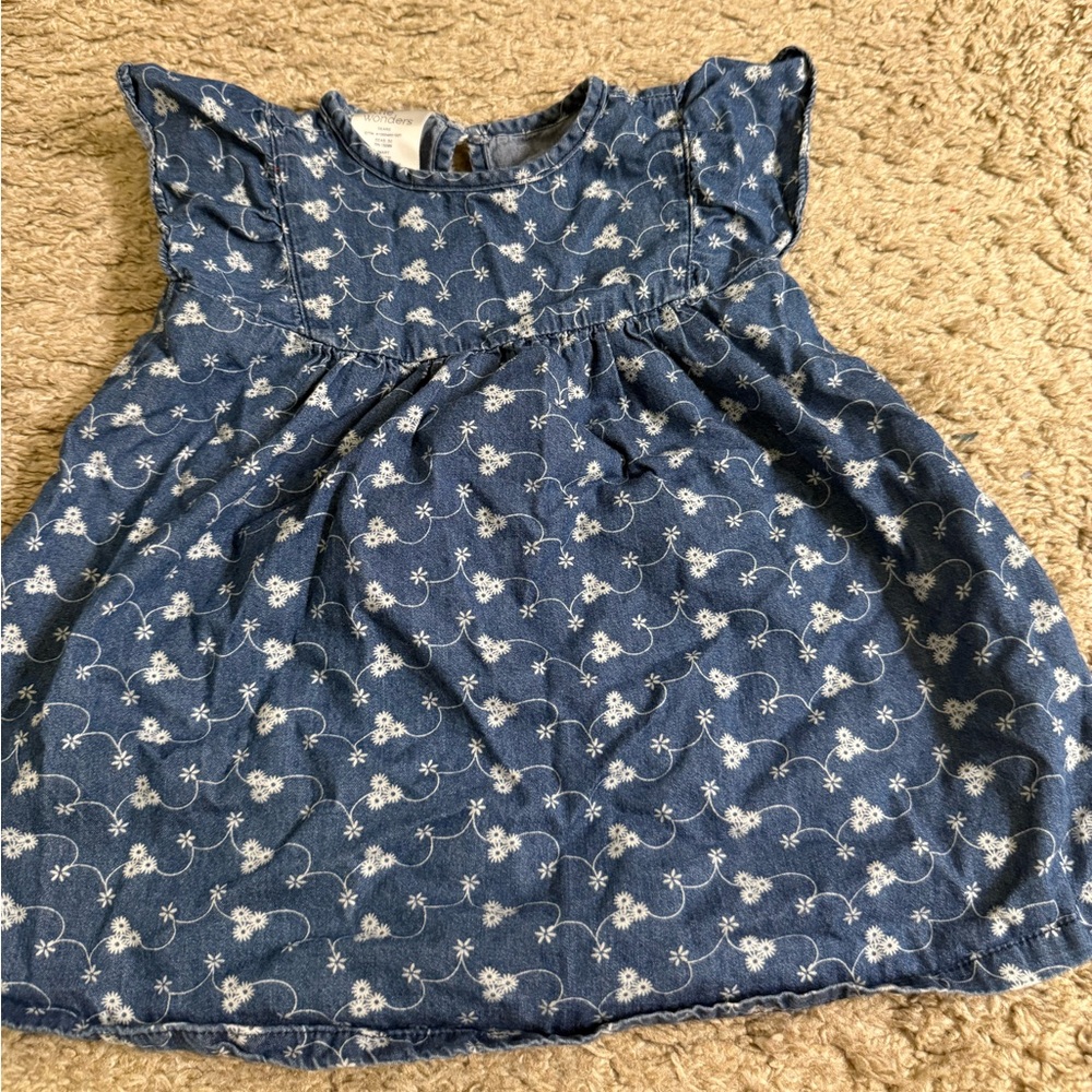Little Wonders Blue Denim Cotton Floral Kids Dress - 9-12 months